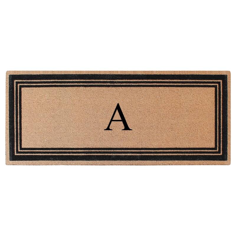 A1HC Natural Coir Monogrammed Flock Anti shed Treated Durable Doormat BlackBeige