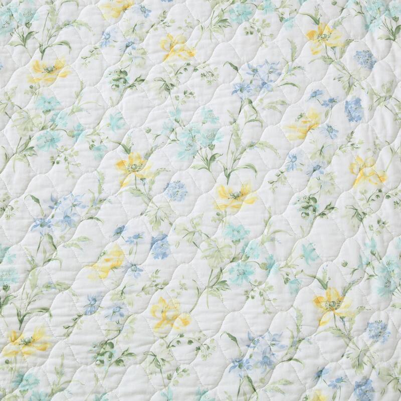 Laura Ashley Poppy Meadow Cotton Reversible Blue Quilt Set
