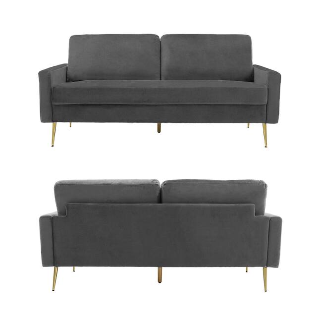 Modern Loveseat Square Arms Upholstered Velvet Sofa with Pillows