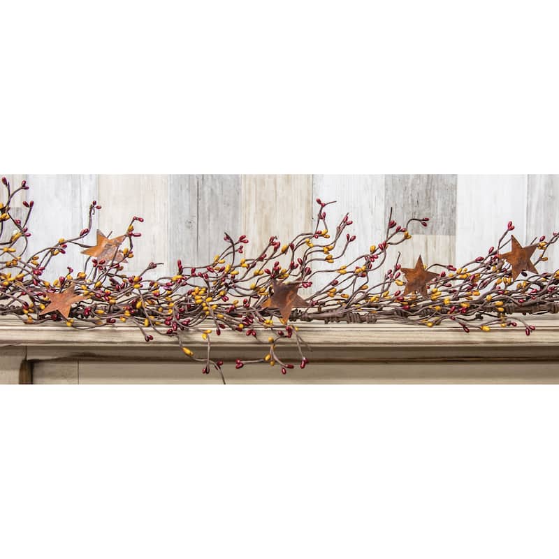 Pip Berry Garland With Stars Burgundy and Old Gold 40" - Red/Gold - 40 inches