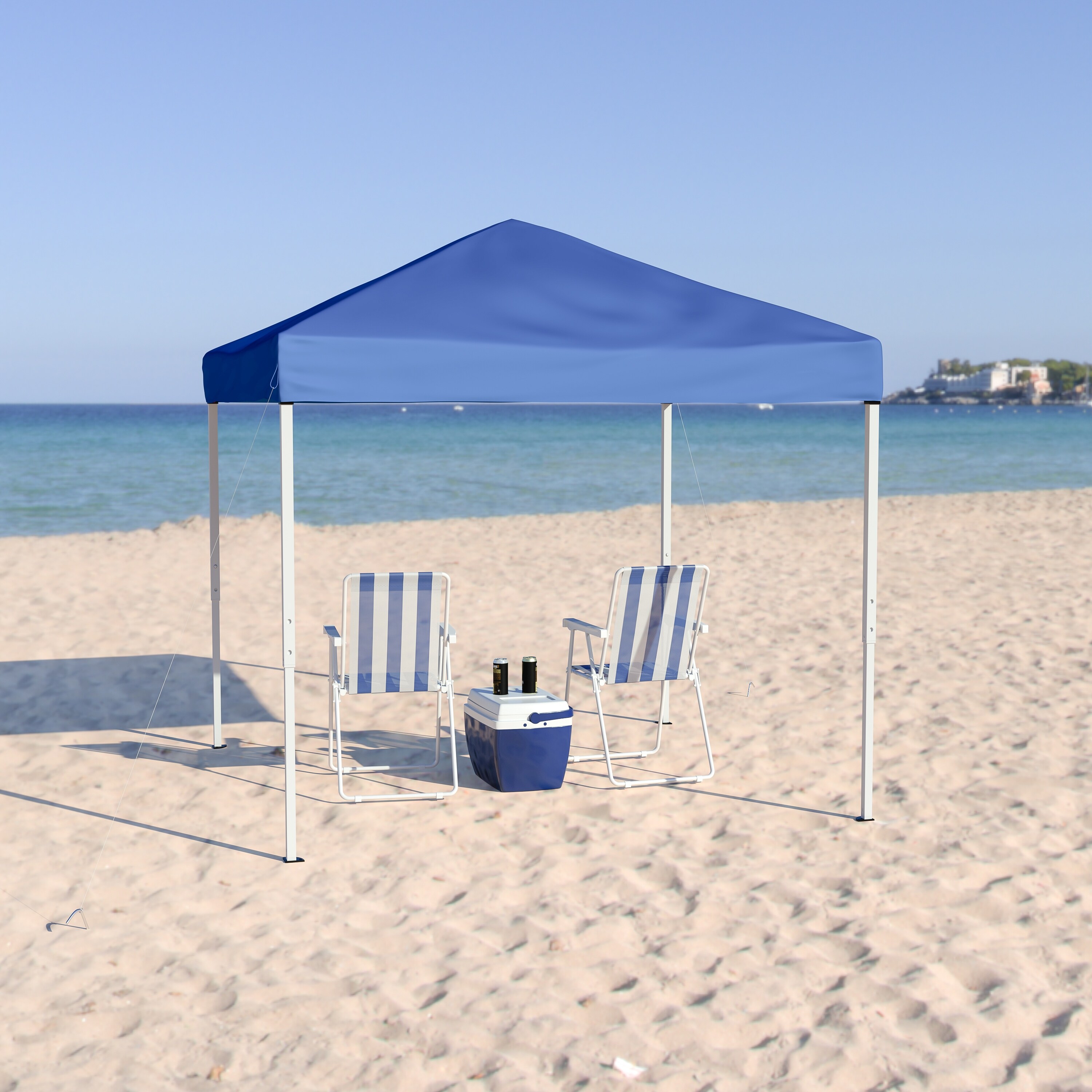 8 x8 Weather Resistant Easy Pop Up Slanted Leg Canopy Tent with Carry Bag 8x8 Blue