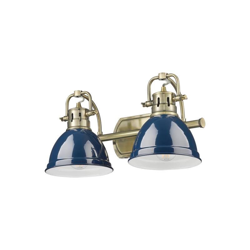 Yep by Golden Lighting Duncan 2-light Vanity in Aged Brass and Navy Blue shade
