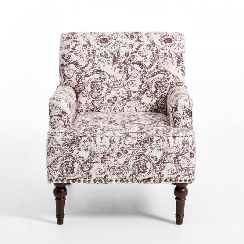 Linen Accent Chairs Nailhead Trim Armchairs with Wooden Legs