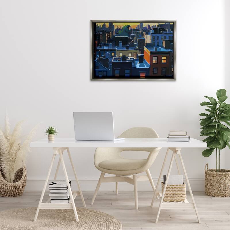 Stupell Cityscape with Distant Monster Framed Floater Canvas Wall Art Design By Keith Thomson