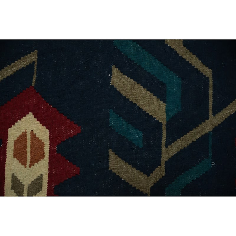Hand Woven Oriental 100% Wool Carpet Southwestern Tribal Navy Blue & Blues Kilim Area Rug - 9' 11'' X 8' 2''