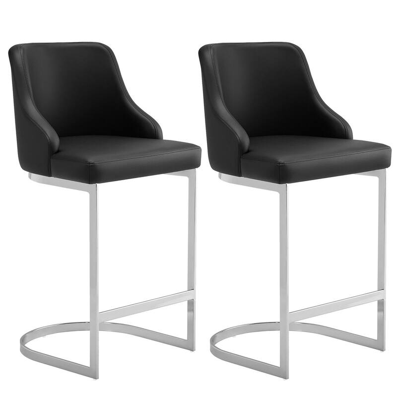 25.8'' Velvet/Leather Counter Height Bar Stools, Set of 2/3 - 36.6"H x 18.9"W x 20.5"D - Set of 2 - PU-Black
