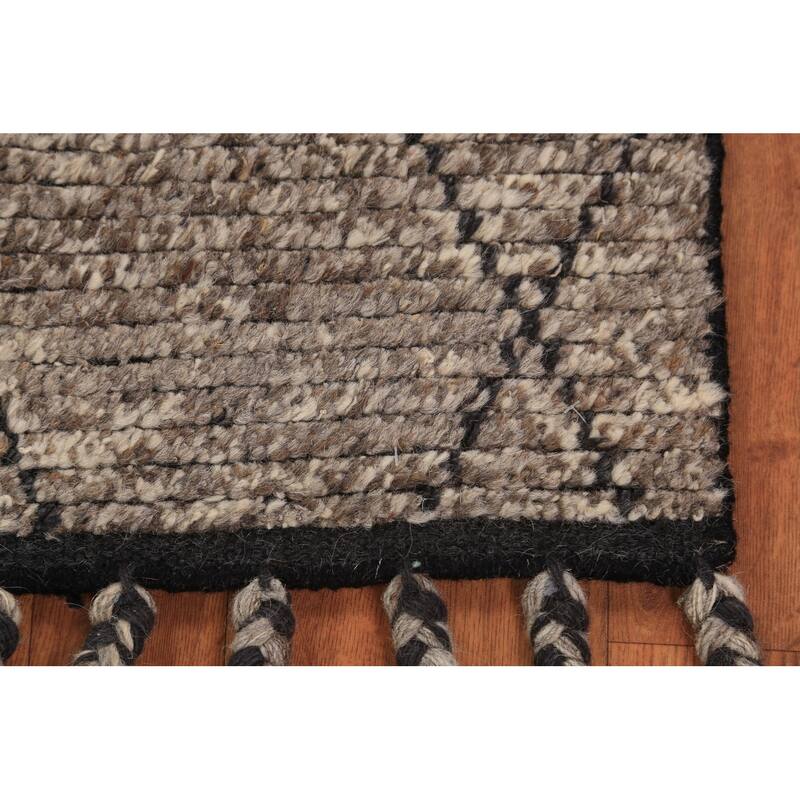 Striped Brown Moroccan Oriental Foyer Rug Handmade Wool Carpet - 2'0"x 3'0"