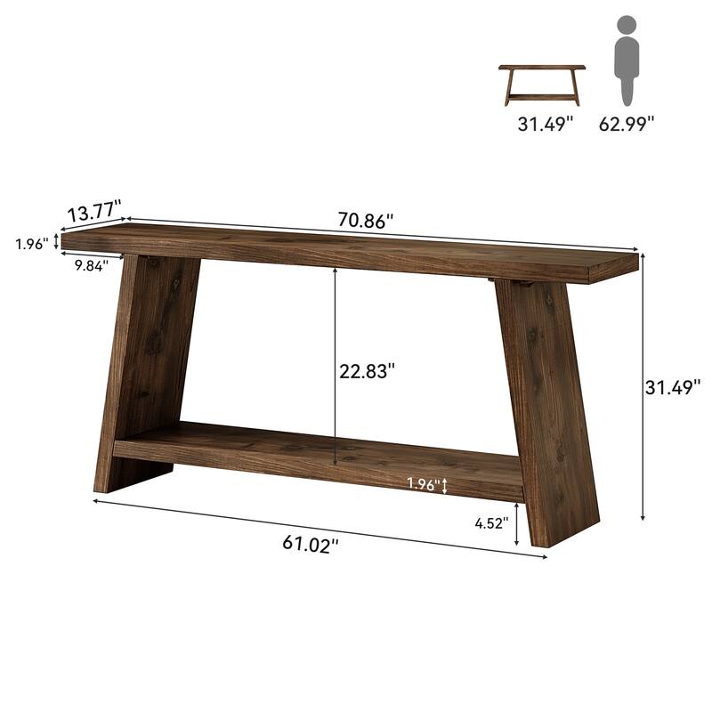 70.9" Solid Wood Console Table 2-tier Narrow Long Sofa Table