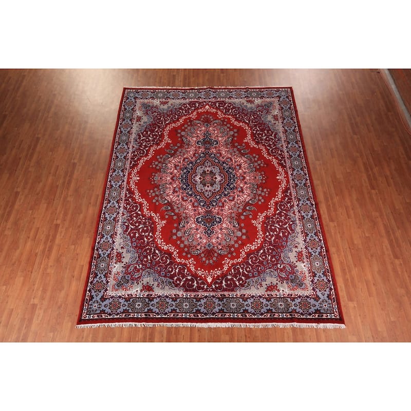 Red Kashan Turkish Area Rug Machine Made Floral Carpet - 9'7" x 12'7"