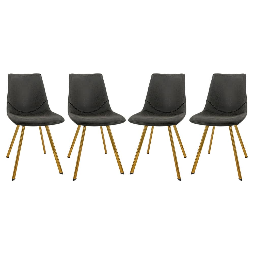 Markley Leather Dining Chair Set of 4 With Gold Metal Legs Modern Accent Side Chair
