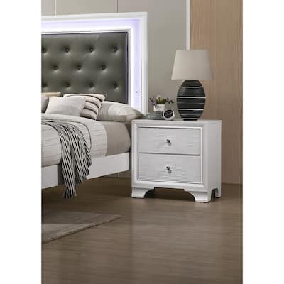 1pc Modern Glam Style Crisp Two Drawer Nightstand Embossed Crocodile Pattern