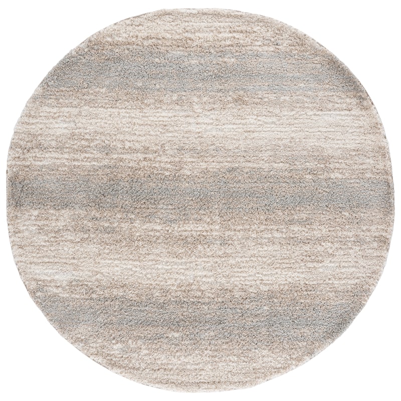 SAFAVIEH Gemma Shag Souraya Plush Thick Rug - 6'7" Round - Ivory/Beige Grey