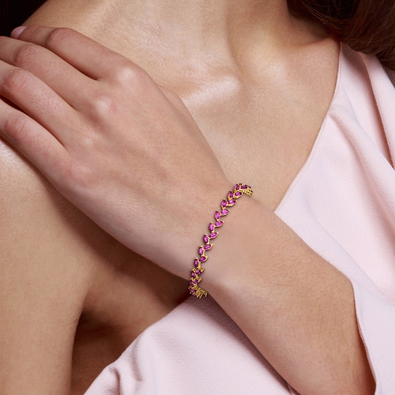 Miadora 12ct TGW Created Pink Sapphire Bracelet in Yellow Sterling Silver