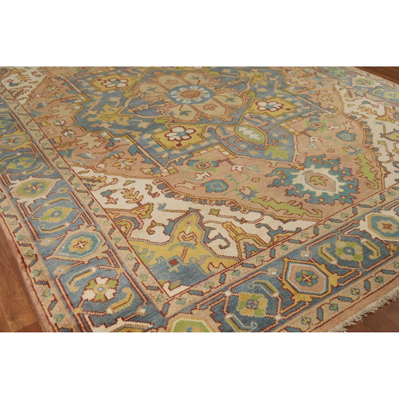 Hand Knotted Oriental 100% Wool Carpet Traditional Medallion Oranges & Rust Heriz (serapi) Area Rug - 11' 10'' X 9' 0''