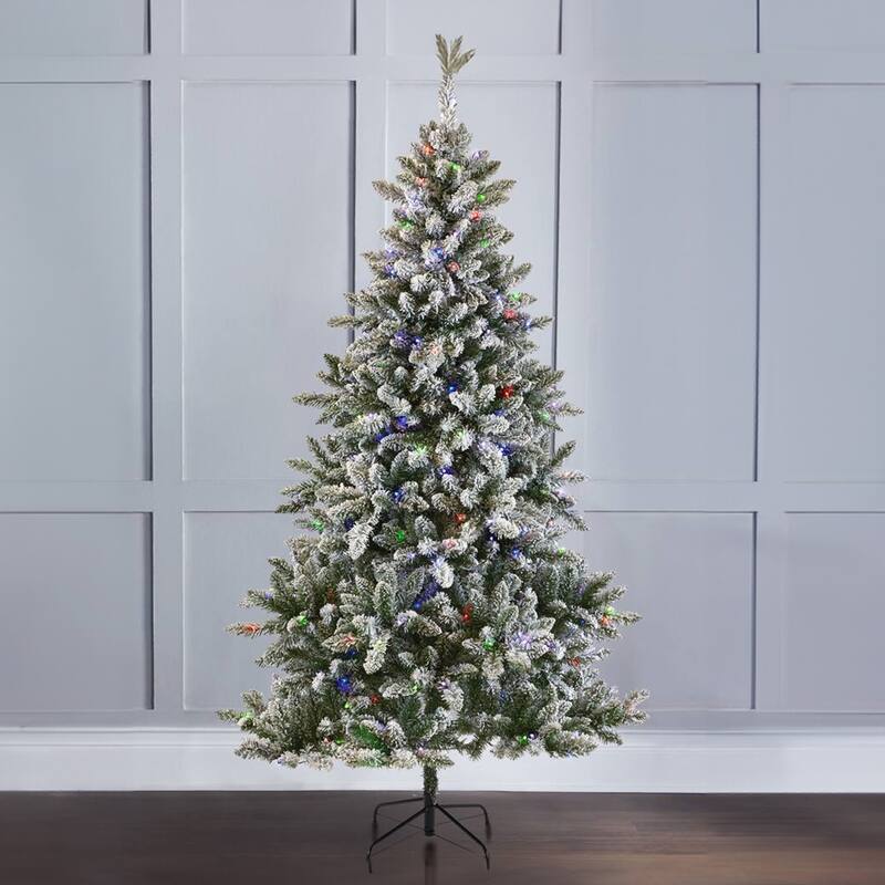 NOMA Cypress 7 ft White Multi-Color LED Pre-Lit Flocked Artificial Christmas Tree - 24.3