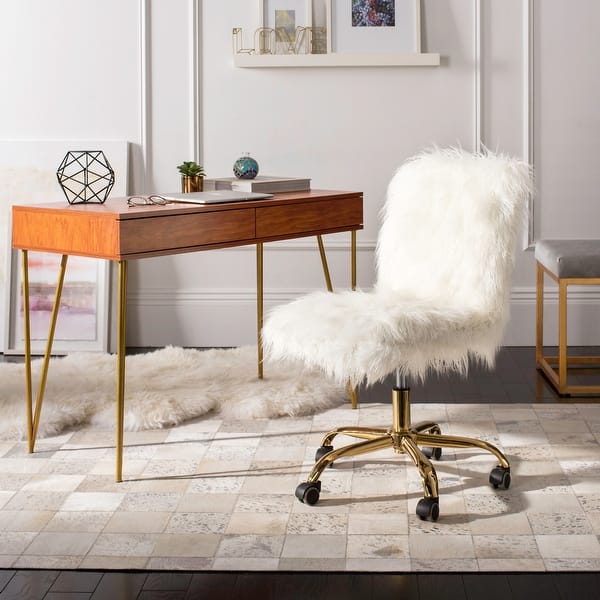 slide 2 of 6, SAFAVIEH Whitney Faux Sheepskin Swivel Adjustable Office Chair - 26.4" x 26" x 31.1"