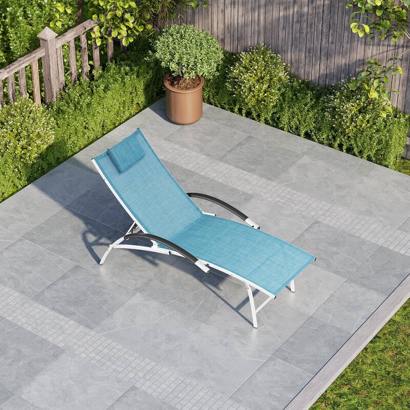 Crestlive Products Outdoor Adjustable Reclining Chaise Lounge Chair with Armrest