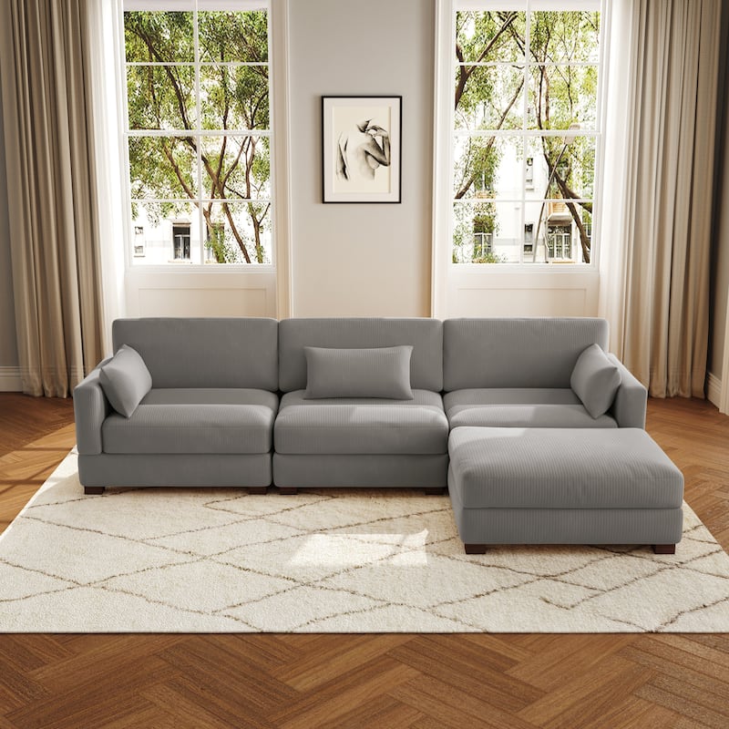 4-Piece L Shaped Couch Modular Sectional Sofa with Ottoman