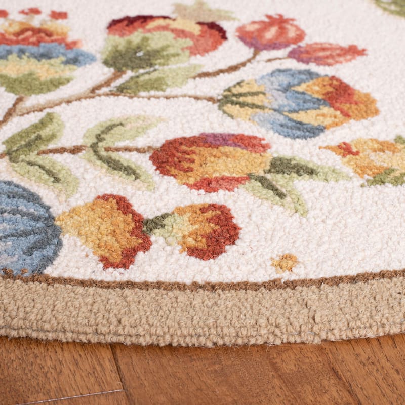 SAFAVIEH, Handmade Chelsea Jurendine French Country Floral Wool Rug - 7'6" x 9'6" Oval - Ivory