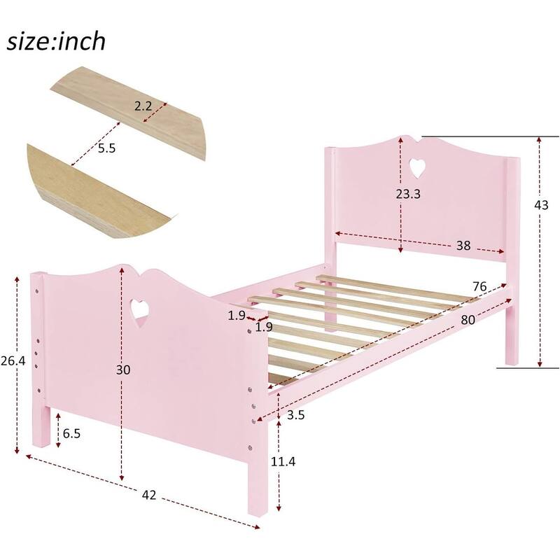 Twin Size Wood Platform Bed with Headboard, Footboard & Slat Support