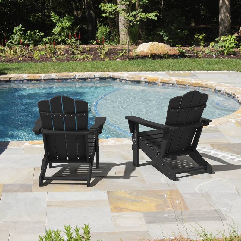 Classic Plastic Folding Outdoor Adirondack Chair Set Of 2 - Black