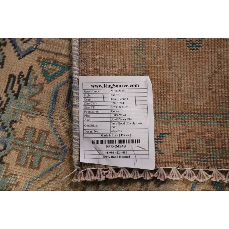 Geometric Pink Tabriz Persian Area Rug Oriental Handmade Wool Carpet - 8'0"x 10'9"