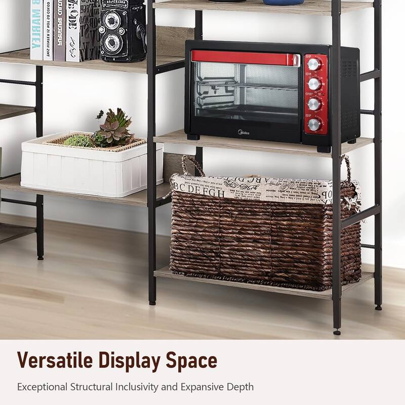 5 Tier Bookshelf Triple Wide Industrial Bookshelves and Bookcases, Large Open Display Shelf