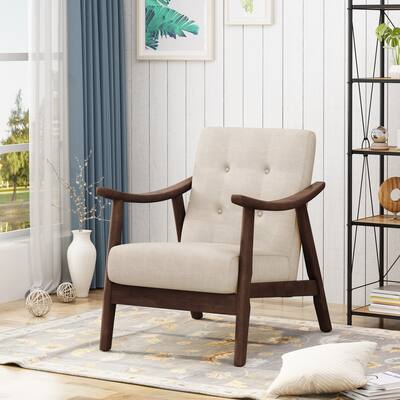 Modern Accent Chair,Tufted Armchair with Beige Upholstery and Brown Frame for Living Room,Bedroom