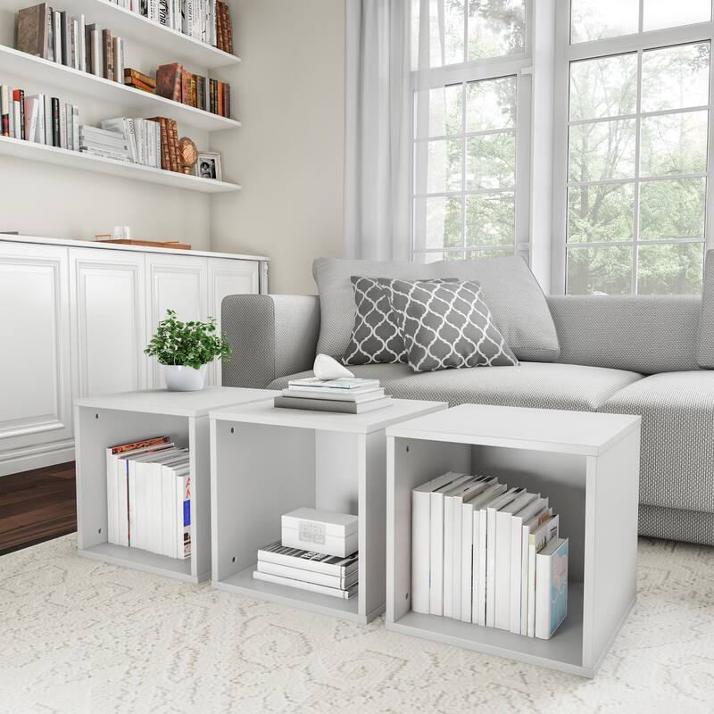 Lavish Home Contemporary Stackable Modular Cube End Table (White)