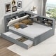 preview thumbnail 9 of 14, Full Size Wood Platform Bed with Trundle, Shelves and Storage Headboard, White Grey