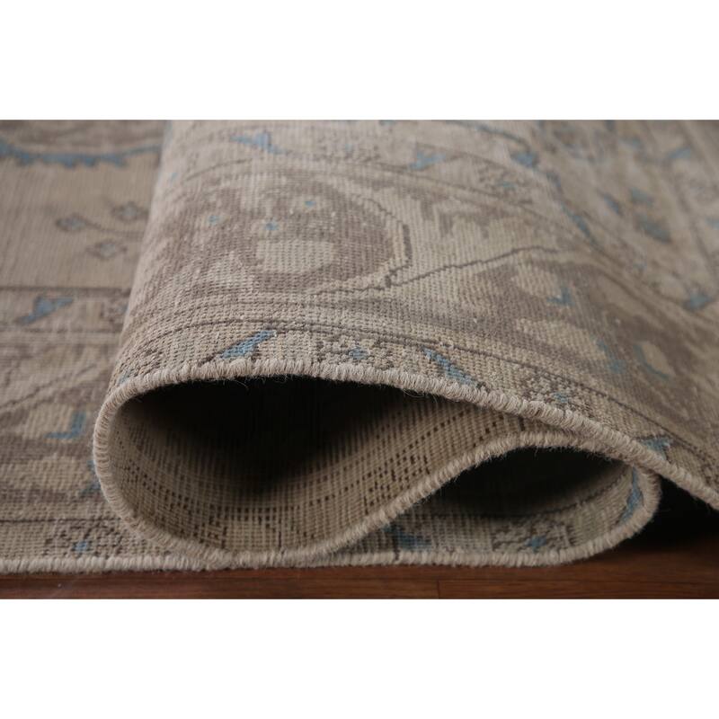 Beige Distressed Tabriz Persian Antique Area Rug Handmade Wool Carpet - 6'5" x 9'4"