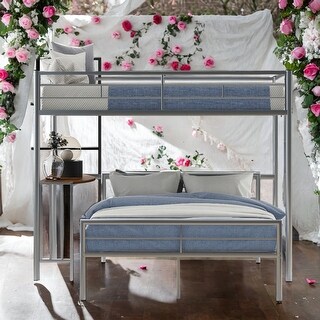 Modren Twin Over Full Metal Bunk Bed with Desk,Ladder and Quality Slats for Bedroom