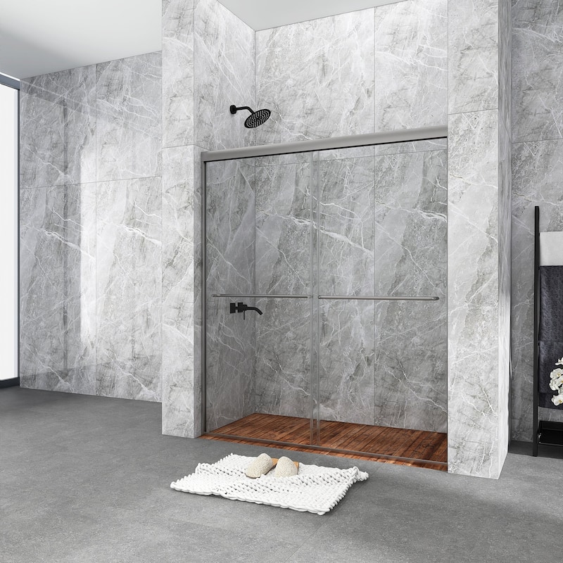 48/54/60 Inch Double Sliding Framed Shower Door with Clear Tempered Glass
