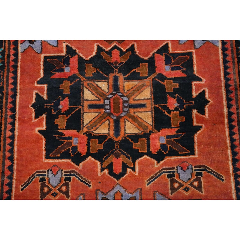 Hand Knotted Oriental 100% Wool Carpet Traditional Geometric Oranges & Rust Heriz Runner Rug - 9' 11'' X 3' 5''