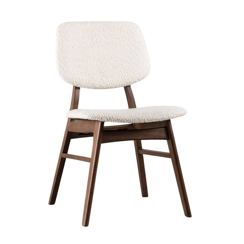 Lexy 5pc Dining Table and 4 Chair Set, Beige Boucle Seats, Walnut Brown