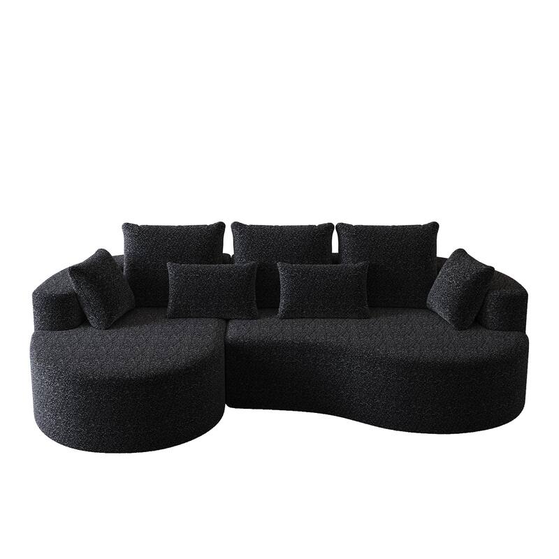 L-Shaped Curved Cloud Sectional Couch, Oversized Chenille Upholstered 4-Seater Sofa, Full Compressed Corner Sofa with 7 Pillows