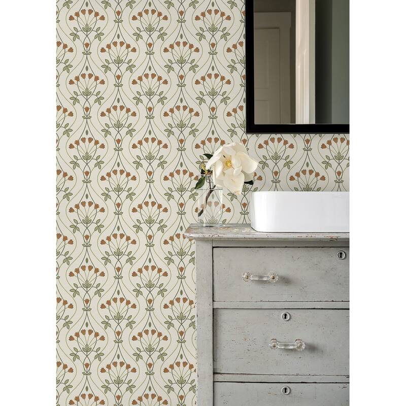 A-Street Prints Dard Green Tulip Ogee Wallpaper