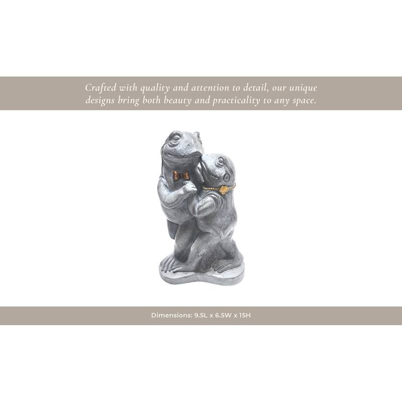 Polyresin Garden Statuary Dancing Frog Couple Statue Decor - 15" Gray