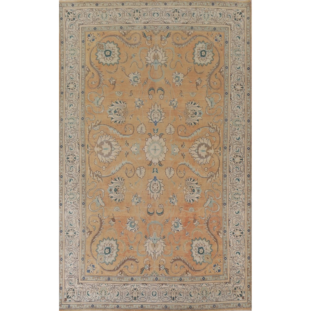 Hand Knotted Oriental 100% Wool Carpet Traditional All-Over Oranges & Rust Tabriz Area Rug - 11' 1'' X 7' 3''