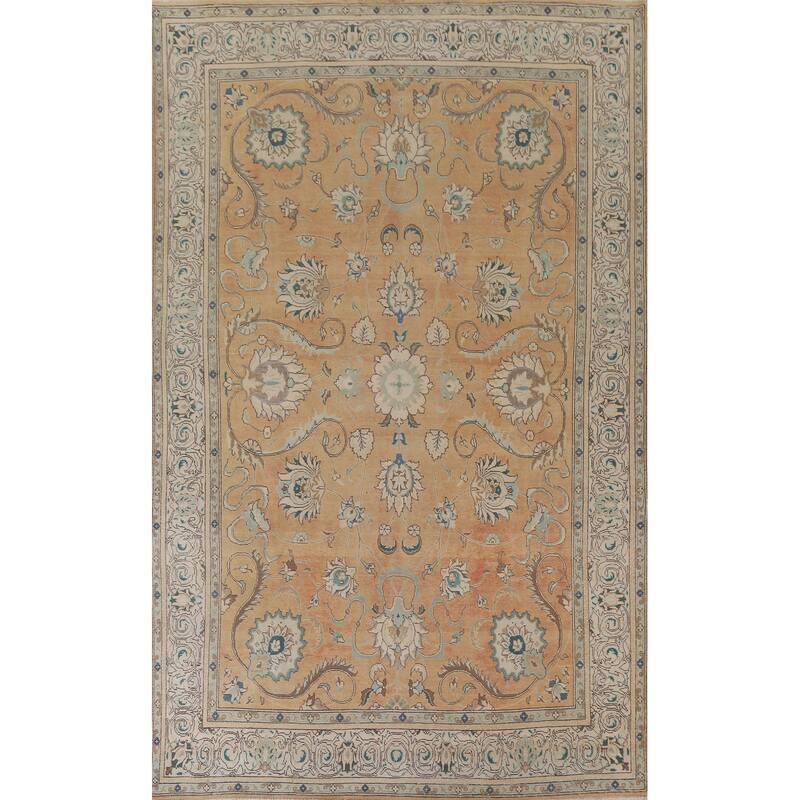 Hand Knotted Oriental 100% Wool Carpet Traditional All-Over Oranges & Rust Tabriz Area Rug - 11' 1'' X 7' 3''