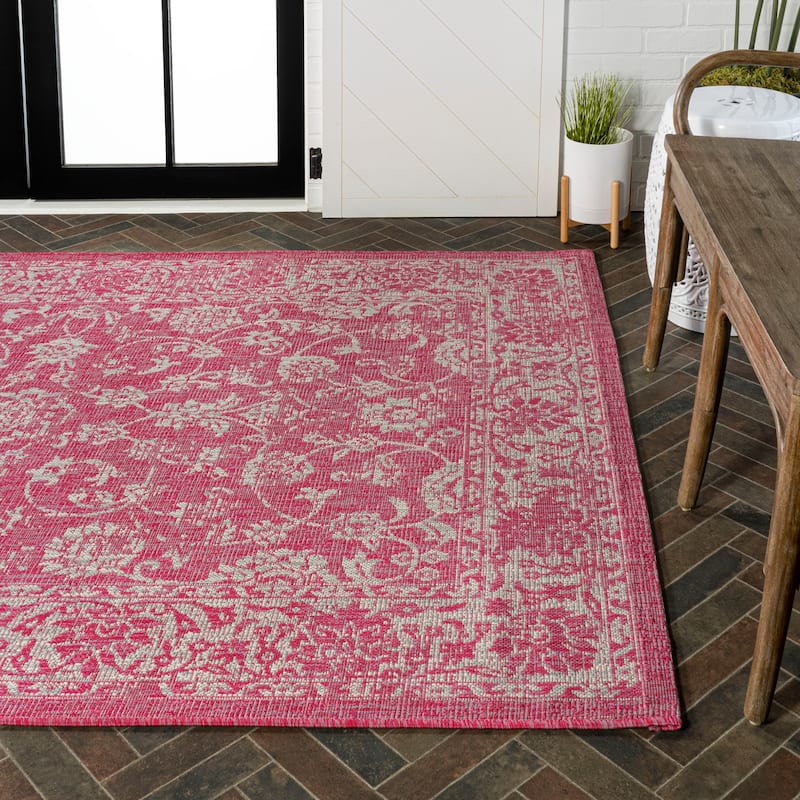 JONATHAN Y Sinjuri Bohemian Textured Weave Floral Indoor/Outdoor Area Rug