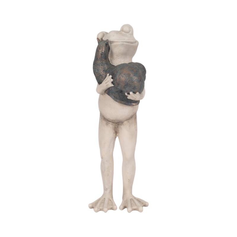 Sagebrook Home 12" Frog And Snail Hug Statue, Grey Polyresin and Metal - Grey - Medium - Polyresin