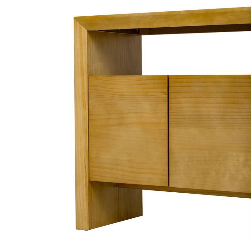 U_Style 60" 4-Door Sideboard,Modern Minimalist Wood Veneer Sideboard with Open Shelf,Wood Grain,Large Capacity Storage Console