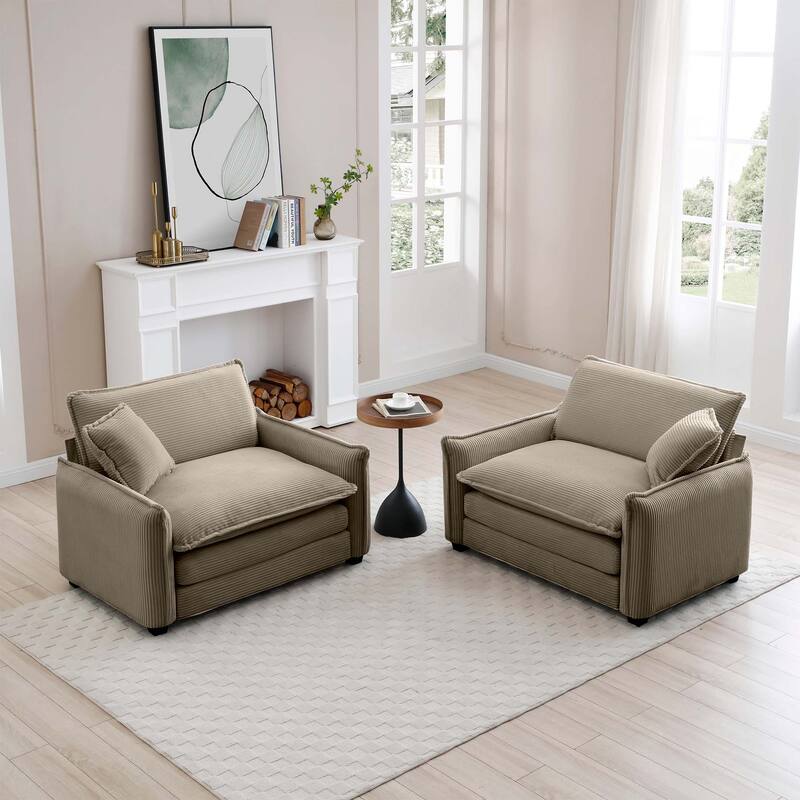 Ergonomic Corduroy Single Deep Seat Sofa Chair, (Set of 2) - Tan