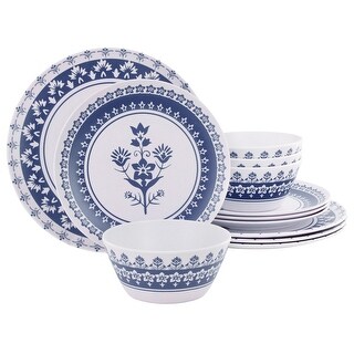 12 Piece Round Bamboo Fiber Dinnerware Set in Blue - Bed Bath & Beyond ...