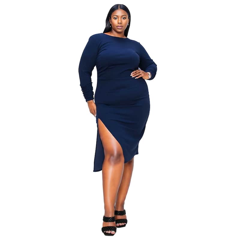 L I V D Plus Size Bianca Open Back Slit Dress - 3X - Navy