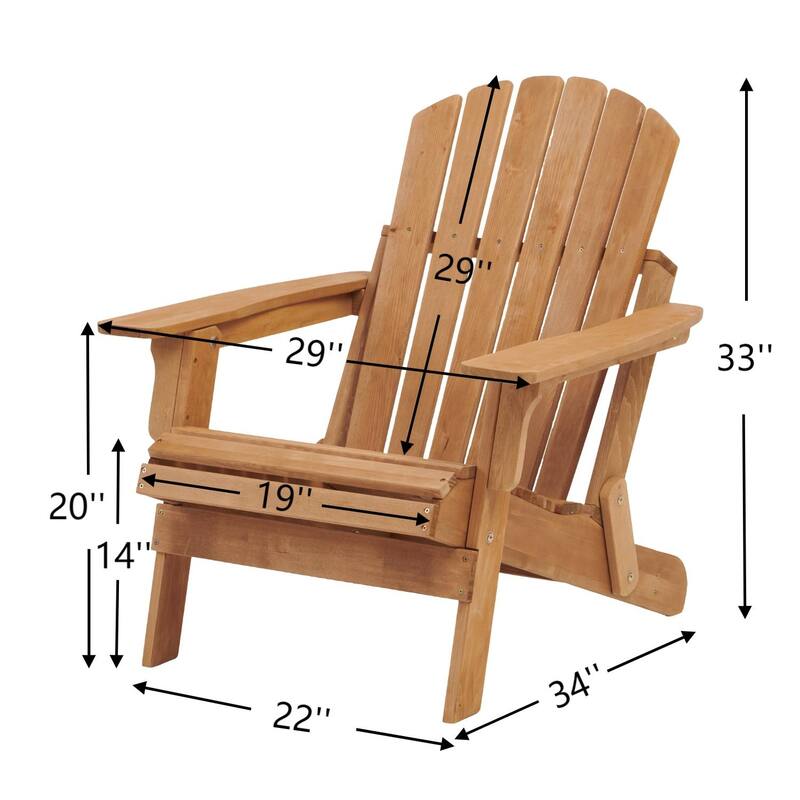 Oversize Wooden Outdoor Folding Adirondack Chair with Pre-Assembled BackRest & SeatBoard, for Garden Pool Deck Firepit