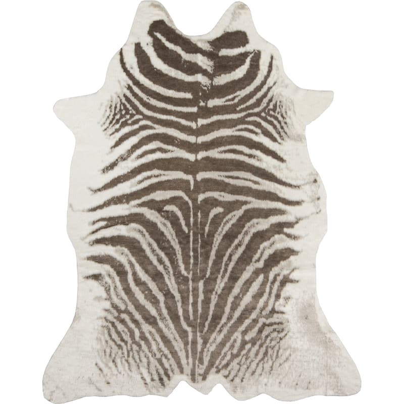 Erin Gates by Momeni Acadia Animal Print Faux Hide Area Rug - Zebra Grey - Hide-Shaped