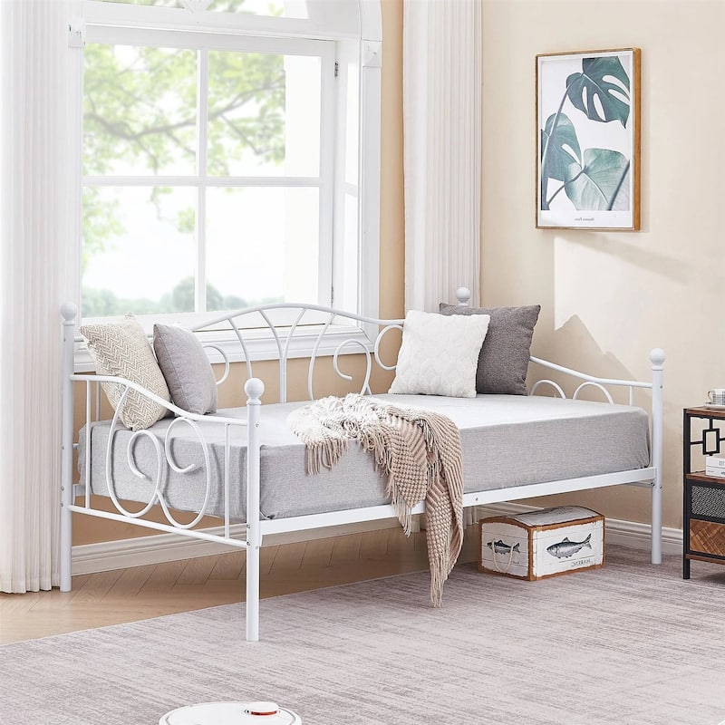 Twin size Victorian Black Metal Daybed Frame - 350 lbs. Weight Capacity - White