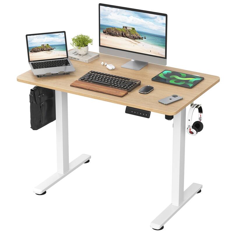 Electric Standing Desk Adjustable Height Sit Stand Home Office Desk with Splice Board - Natural